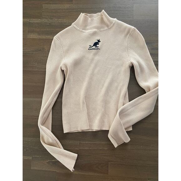 Kangol X H&M Beige Mock Turtle Neck Long Sleeved Shirt Size Small - Picture 1 of 6